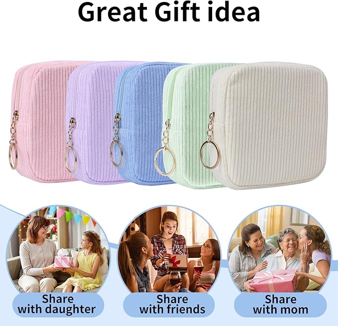 Teircno Sanitary Napkin Storage Bag, Preppy Corduroy Period Bag for Women, Cute Portable Period Pouch with Zipper, Sanitary Pads Bag Tampons Holder for Purse, First Period for Women Ladies
