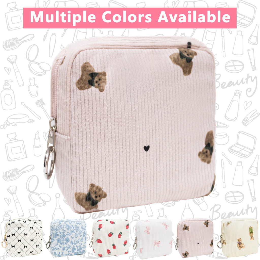 CasaRovela Period Bag for Girls, Corduroy Sanitary Napkin Storage Bag