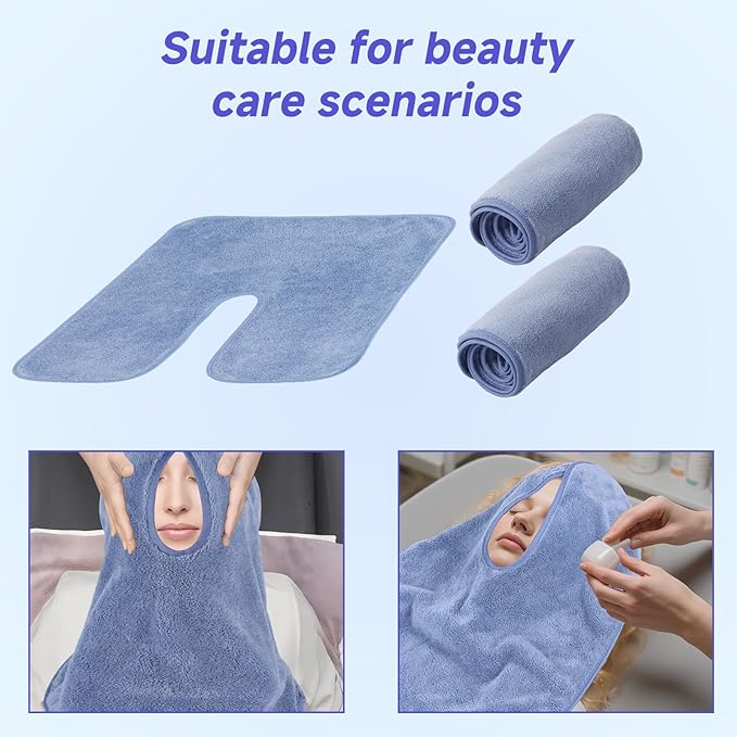 3Pcs Facial Towels for Estheticians, Soft Absorbent Microfiber Soft Spa Towel for Skincare, Massage U Shaped Spa Towel(Blue,3Pcs)