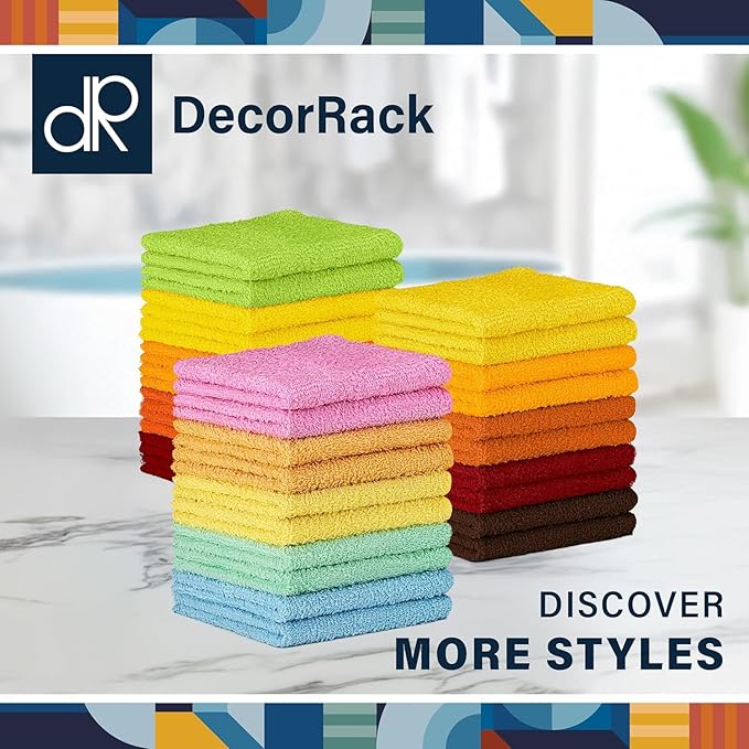DecorRack 100% Cotton Washcloths 12x12 in, Assorted Colors (20 Pack)