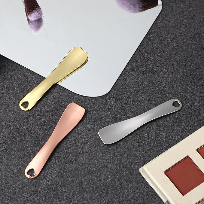 Hariendny 3 Pack Cosmetic Lotion Spatula Metal Makeup Spatula Face Cream Scoop Spatulas Mini Skin Care Spoon Reusable Applicator Tool for Face Mask Cream Lotions