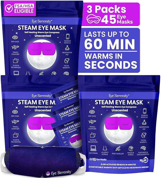 Lure Essentials Eye Serenity Steam Eye Mask, Heated Eye Mask, Self Heating Warm Compress for Dry Eyes, Fast Relief for Stye, Puffy Sensitive Eyes, Moist Heat, Gift for Women and Men - Unscented