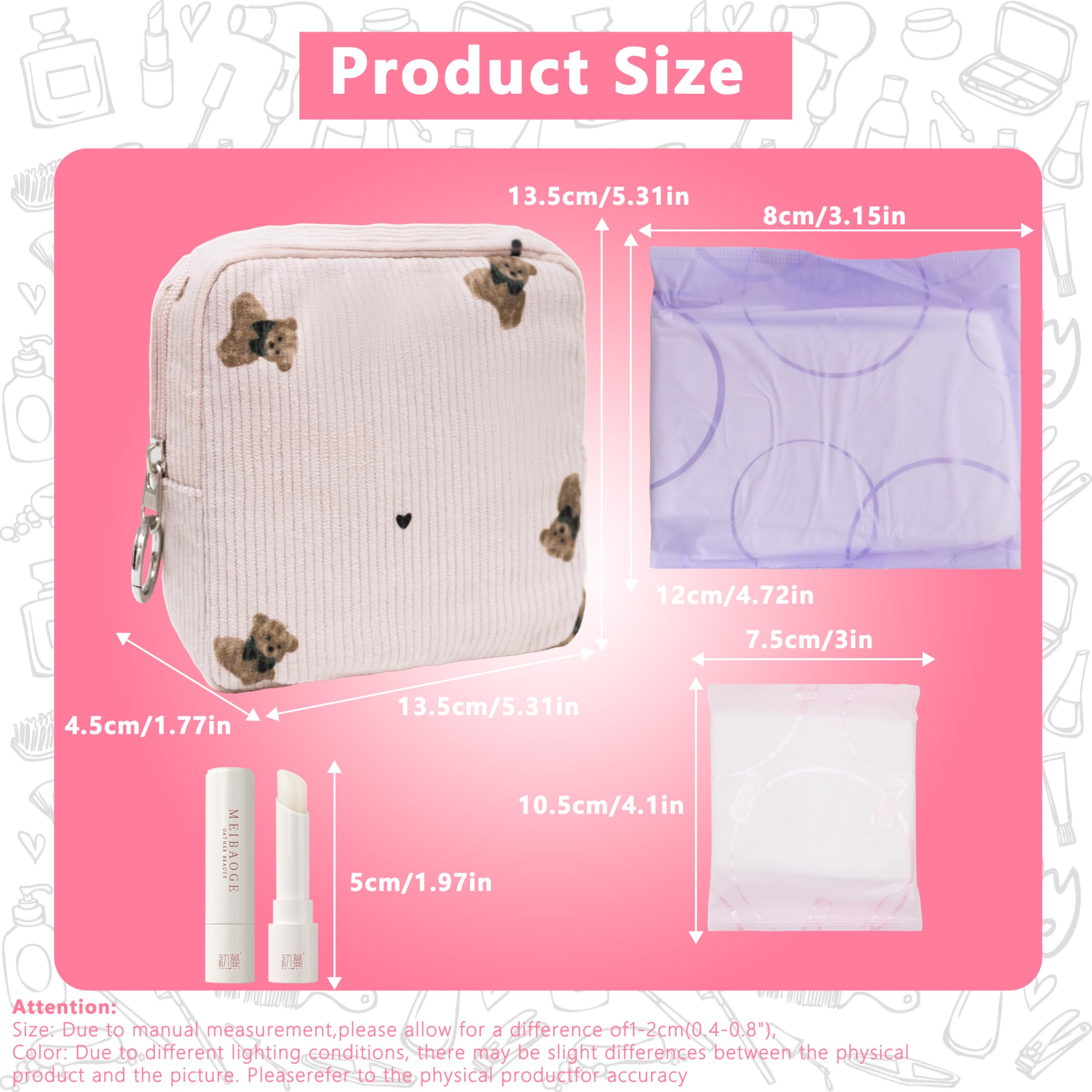 CasaRovela Period Bag for Girls, Corduroy Sanitary Napkin Storage Bag