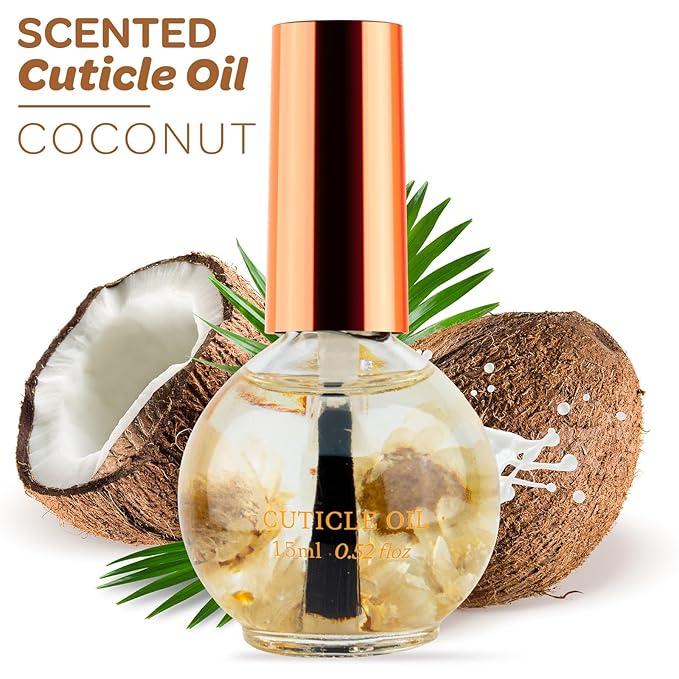 Cuticle Oil, Coconut Cuticle Nail Oil Infused with Real Flowers 15ml
