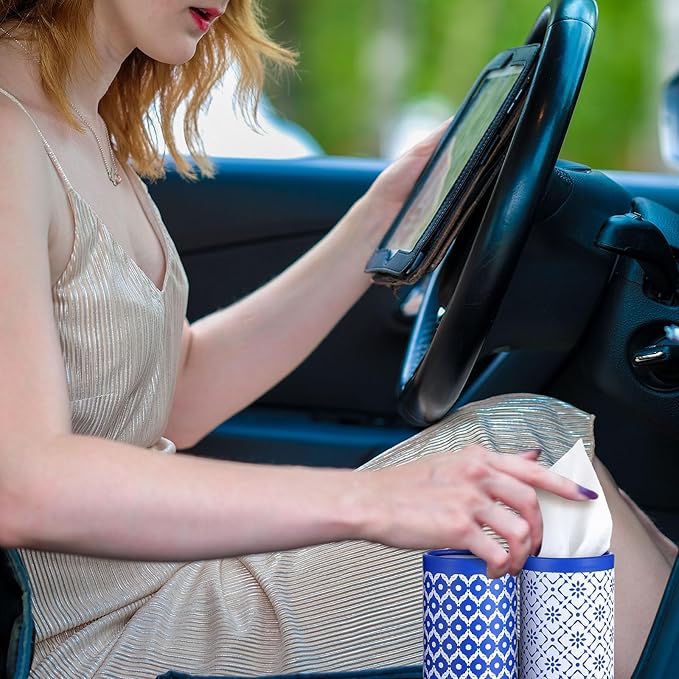 Fourluoo 12 Pack Car Tissue Cylinder Holder Bulk with 3 Ply Facial Tissues, Round Napkin Holders for Car Cup Holder Cylinder Travel Paper Tubes Bulk Round Napkin Boxes Packs(Novel Style)