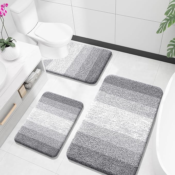 OLANLY Microfiber Bathroom Rugs Sets 3 Piece, 36"x24"+24"x16"+24"x20"
