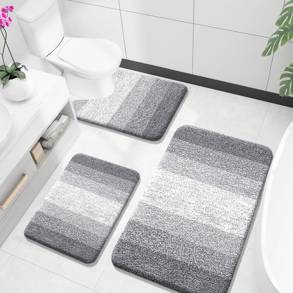 OLANLY Microfiber Bathroom Rugs Sets 3 Piece, Absorbent Bath Mats, Mauve