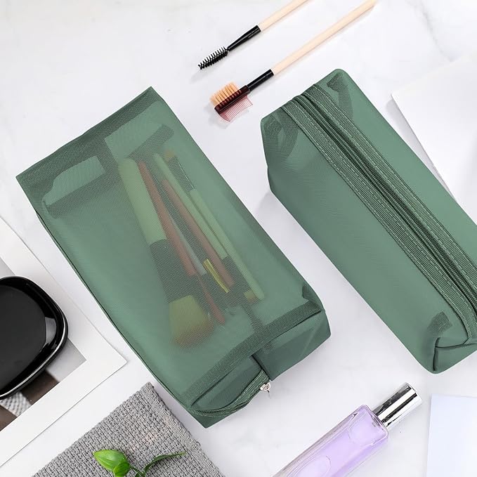 Boao 6 Pieces Mesh Makeup Bags Mesh Cosmetic Bag Portable Travel Organizing Zipper Pouch Toiletries Makeup Pouches for Home Office Travel Accessories(Green)