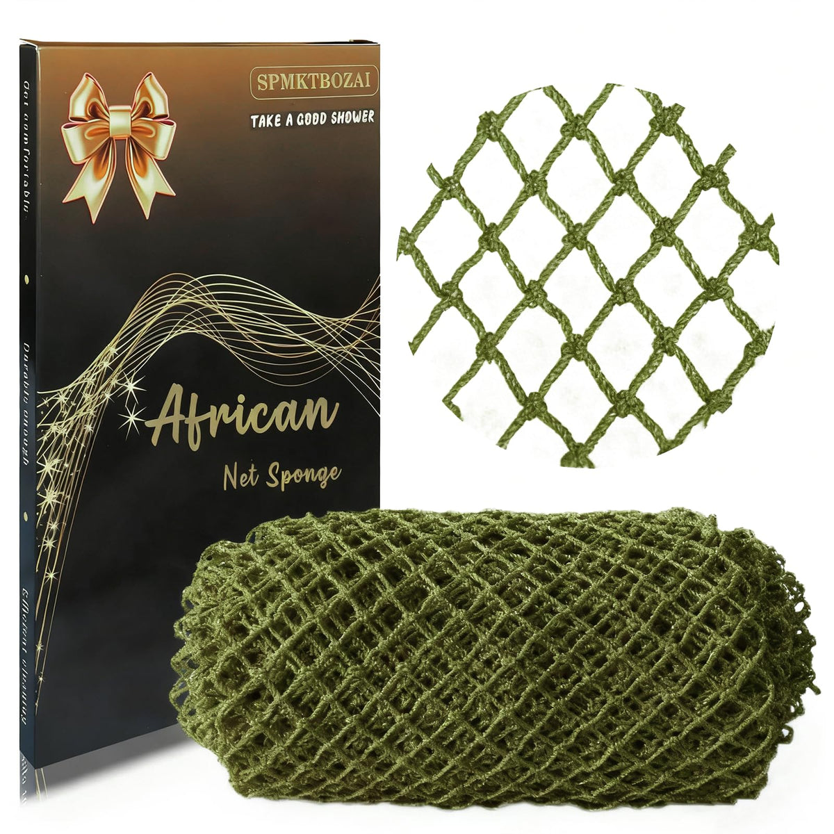 SPMKTBOZAI African Net Sponge Authentic, African Exfoliating Sponge Real African Net Black Owned, African Bath Sponge Back Scrubber, Body Exfoliator Shower Bath Accessories (Blue)