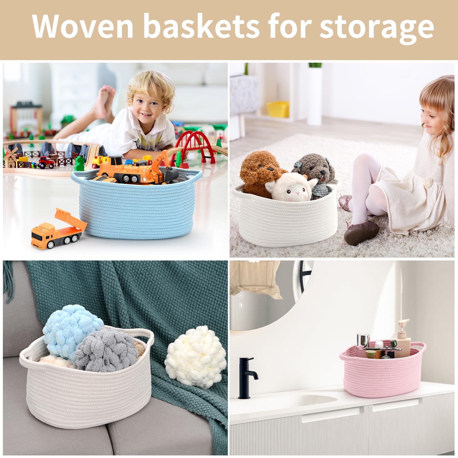 Happyiren Cute Woven Storage Basket with Handle, Baskets for Gifts Empty