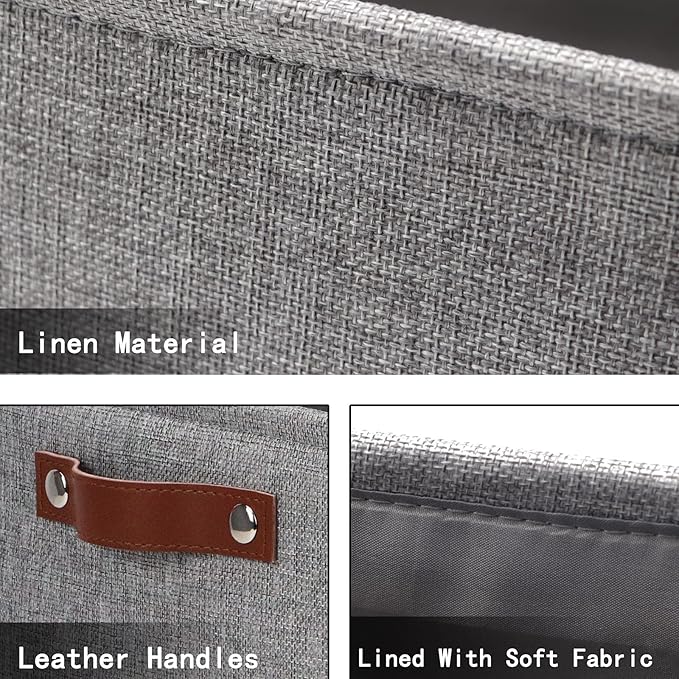 HNZIGE Storage Basket Bins(3 Pack) Large Collapsible Storage baskets for organizing Shelf Closet Bedroom, Perfect Storage Box with Handles for Closet, Clothes, Toy, Home?Gray, 15" x 11" x 9.5"?