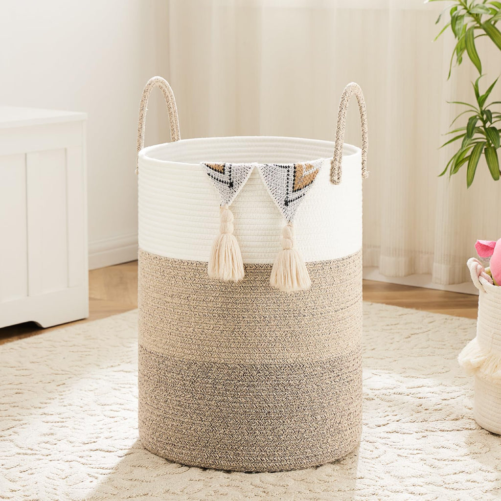 Artfeel Laundry Basket,Woven Cotton Rope Laundry Hamper,100L for Decorative Storage of Dirty Clothes,Toys and Blankets in Bathroom,Bedroom and Living Room