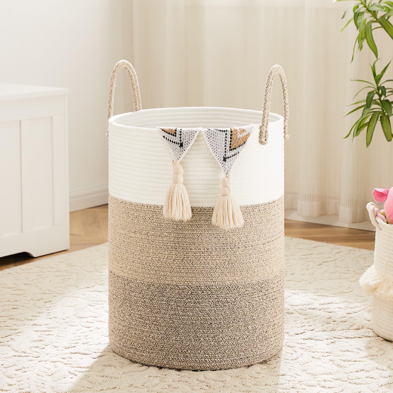 Artfeel Laundry Basket,Woven Cotton Rope Laundry Hamper,100L for Decorative Storage of Dirty Clothes,Toys and Blankets in Bathroom,Bedroom and Living Room