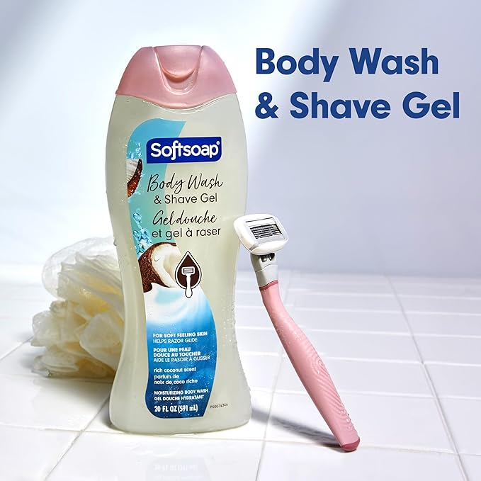 Softsoap Moisturizing Body Wash and Shave Gel, For Softer Feeling Skin, Helps Razor Glide, Rich Coconut Scent, 20 fl oz