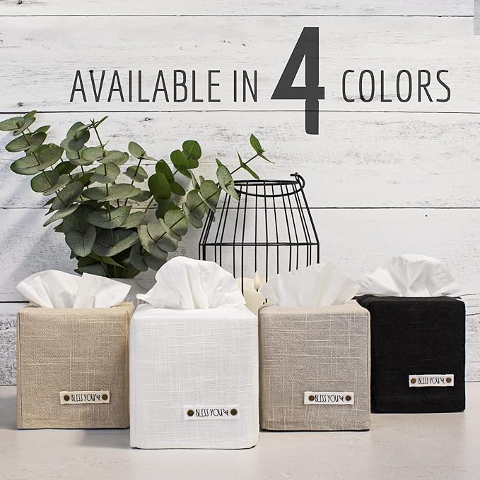 Stylish Tissue Box Cover - This White Linen Holder Instantly Covers Your Square Tissue Boxes - The Perfect Cube Cover for Your Bathroom and Home