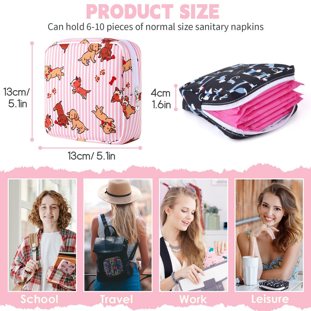 Desing Wish Sanitary Pad Storage Bag Portable Period Bag for Teen Pads/Sanitary Napkins/Small Tampons, Sanitary Napkin Storage Bag First Period Gifts for Teen Girls (Bowknot Dachshund)