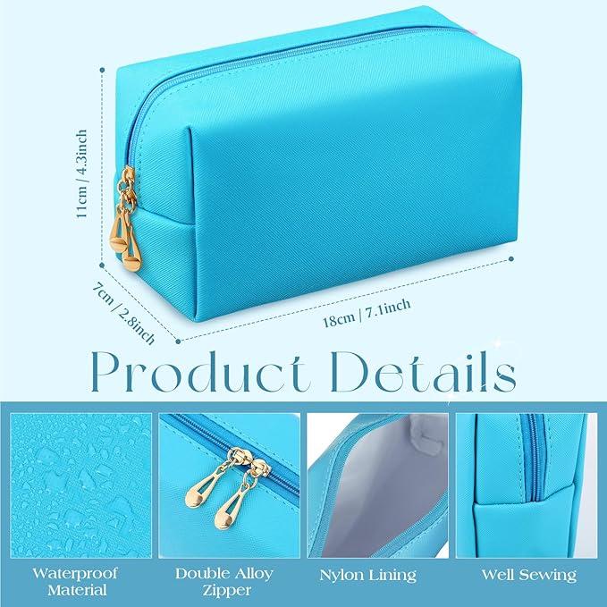 Kigeli Aesthetic Makeup Bags PU Leather Cosmetic Pouches Waterproof Plain Toiletry Bags Makeup Pouches Bulk for Women Party Gift Travel Storage Organizer(Blue Teal,7.1 x 2.8 x 4.3 in)