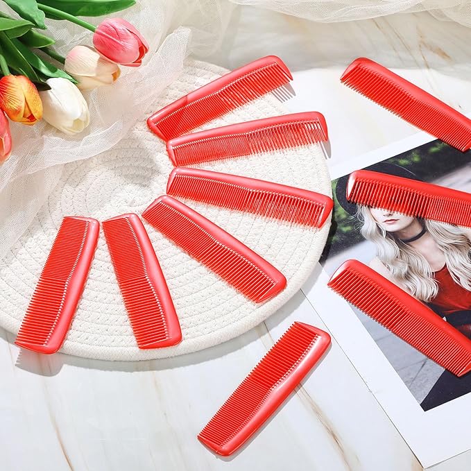 Didaey 50 Pcs Pocket Combs for Men 5 Inch Cutting with Wide and Fine Teeth Plastic Professional Barber Haircut Small Anti Static Combs for Women Grooming Accessories for Beard(Red)