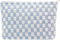 PAZIMIIK Knit Checkered Makeup Bag Large Zipper Make Up Accessory Pouch for Purse Cosmetic Brush Bag for Travel Essential,Blue