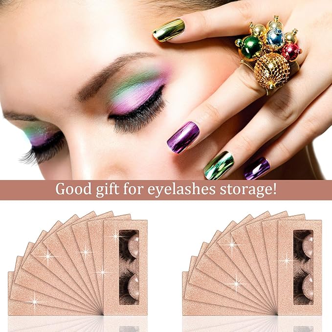 Maitys 50 Sets Empty Lash Case Set, Include Empty Eyelash Box Packaging Storage Box, Eyelash Boxes Tray False Storage, Internal Background Paper(Champagne Gold)