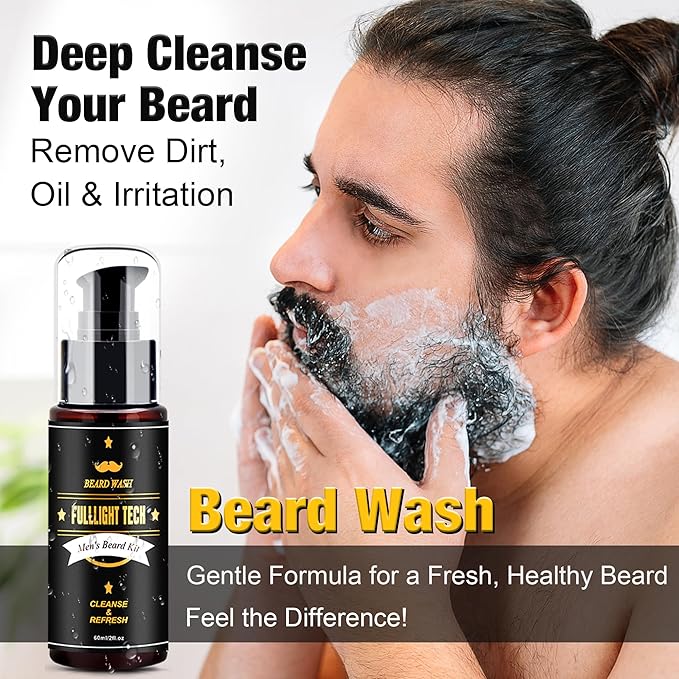 Beard Kit Gifts for Men, 3 Natural Beard Oil, Gently Soothes Itch & Dryness