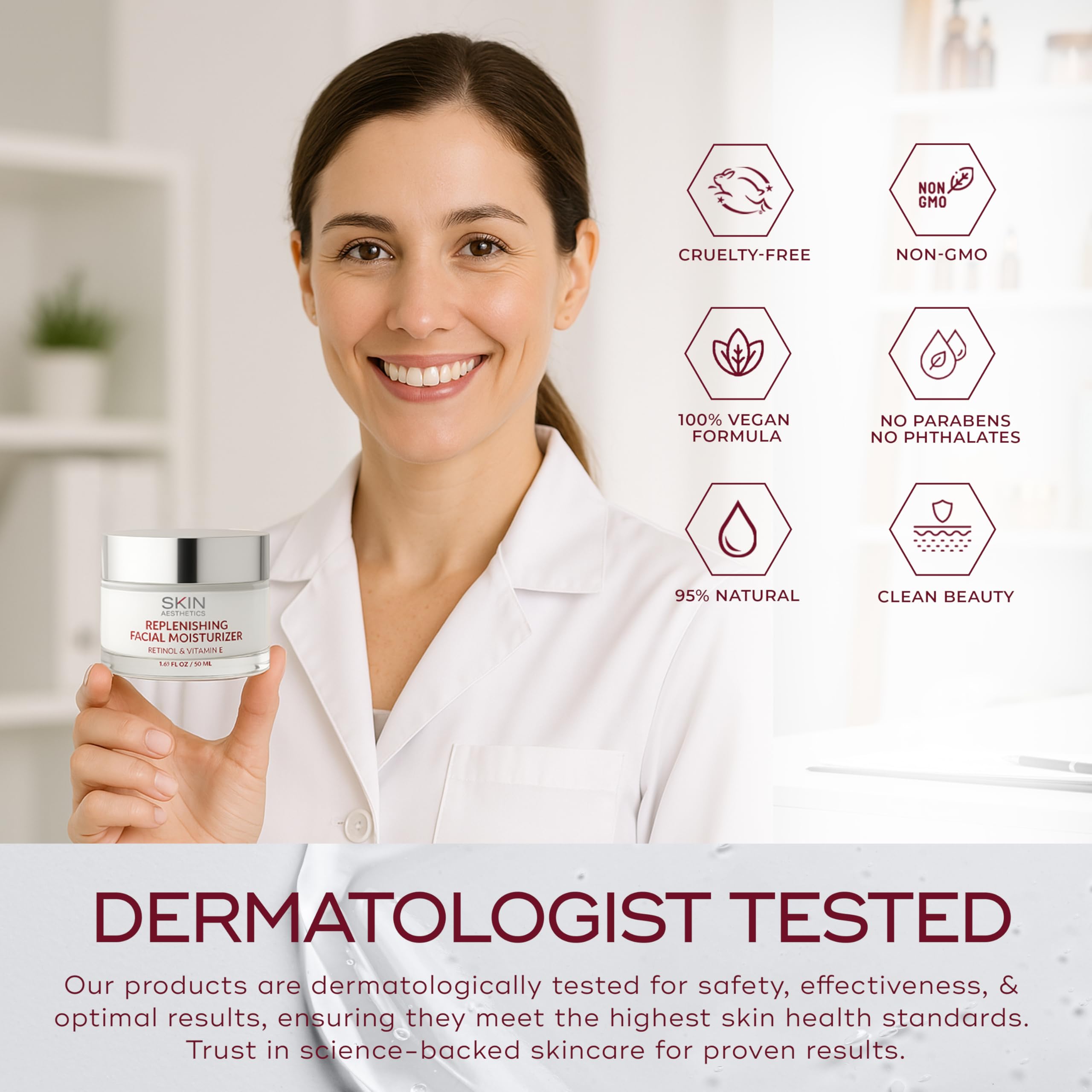 Skin Aesthetics Retinol & Vitamin E Face Moisturizer - Repairs, Moisturizes, Fine Lines & Wrinkles Treatment - Anti-Aging - Dermatologist Tested Korean Skincare - Clean Beauty, Cruelty-Free - 1.69 oz