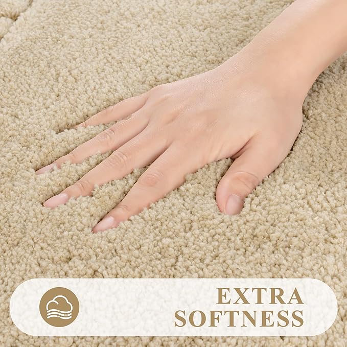 Pauwer Bathroom Rugs Sets 3 Piece, Microfiber Bath Mat Set, Light Beige