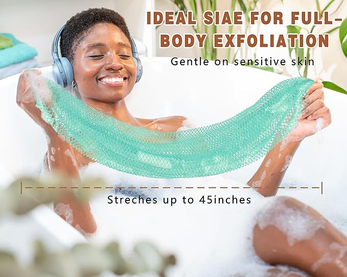 2 Pack African Net Sponge Exfoliating Body Scrubber Bath Sponge for Daily Use (Light Purple +Seafoam)