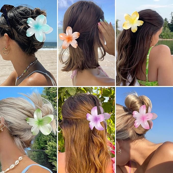 Sisiaipu Flower Hair Clips for Women 6 Pcs Hawaiian Large Claw Clips Plumeria Medium Hair Claw Clips for Thick Thin Hair Hibiscus Tropical Beach Hair Accessories for Women Girls and Girls -Petal