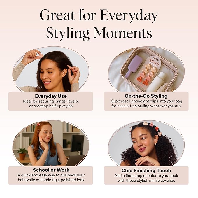 Kitsch Small Hair Clips for Women and Girls – Mini Claw Clips | Hair Accessories | Daily Styling, Recycled, Cherry Blossom Design – 8pc Set