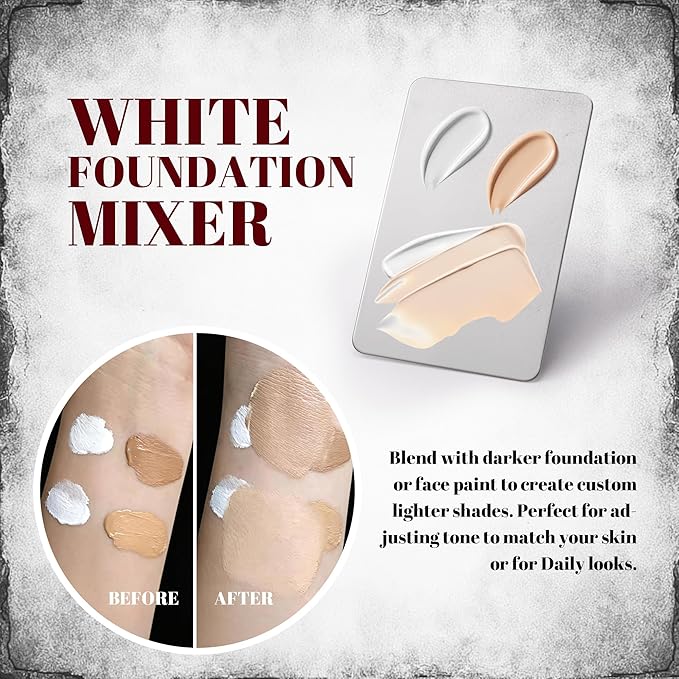 Guxelle White Liquid Foundation, Waterproof Full Coverage Foundation Mixer, White Base with Makeup Mixing Palette for Goths SFX & Daily Makeup.