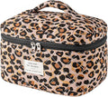 uekeboag Large Travel Quilted Makeup Bag for Women, Floral Cotton Cosmetic Bag, Coquette Aesthetic Floral Toiletry Organizer Bag(Leopard