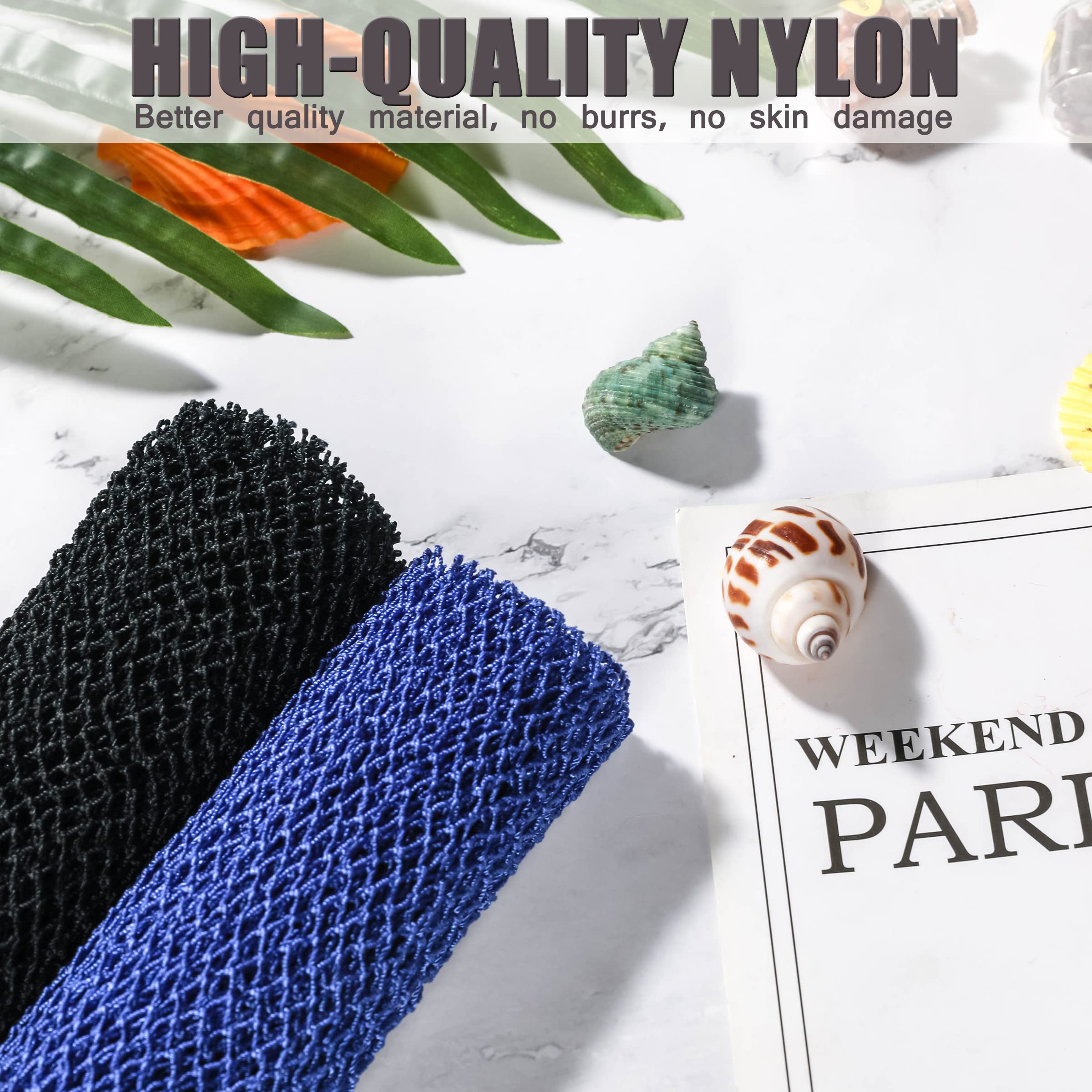 African Net Sponge, 2 Pieces Exfoliating Premium Nylon Bathing/Wash Net for Daily Back Body Scrub Scrubber Shower Net (Black, Blue) …