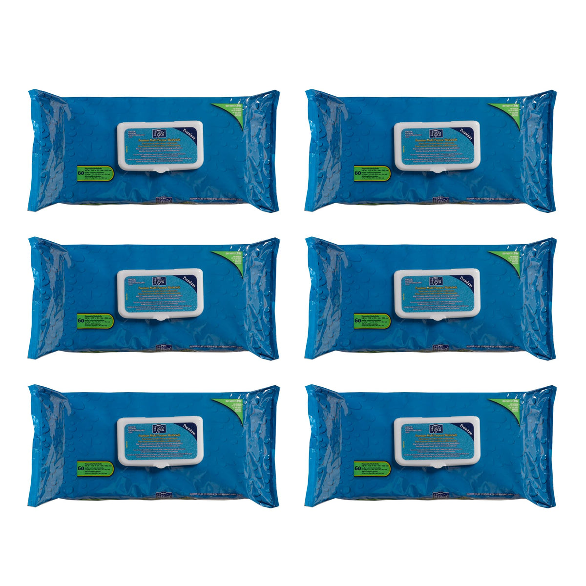 PDI Hygea Premium Multi-Purpose Washcloths, Personal Cleansing Body Wipes, Large Wipes 10" x 11.5", 60 Wipes Each, Pack of 6