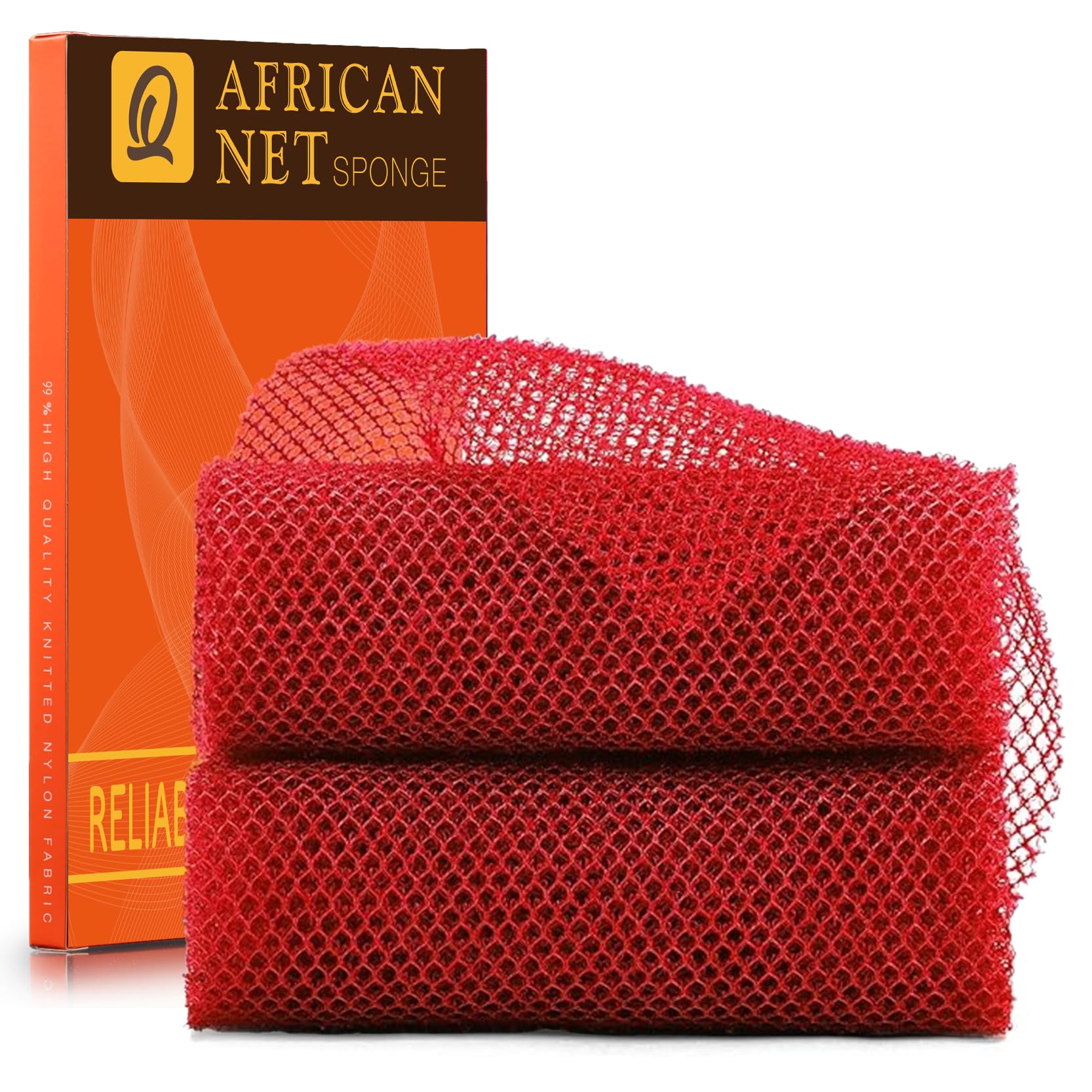 UJFQBH 2 Pieces African Bath Sponge African Net Long Net Bath Sponge Exfoliating Shower Body Scrubber Back Scrubber Skin Smoother,Great for Daily Use (Red)