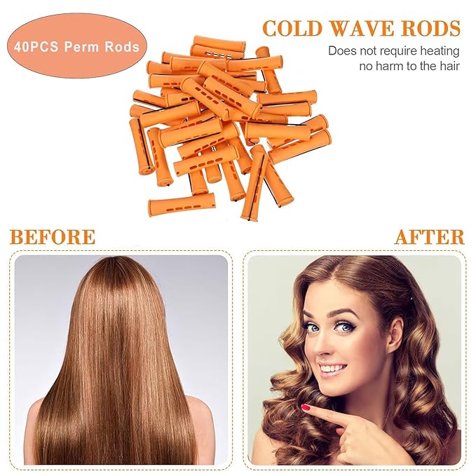 meigick 40 Pieces Orange Plastic Perm Rods for Natural Hair Heatless Hair Rollers for Women Hair Roller Curler Styling Tool