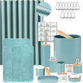 IMAVO Blue Bathroom Set,26Pcs Bathroom Accessories Set with Waffle Shower Curtain,Rugs,Trash Can,Tray,Soap Dispenser,Soap Dish,Toothbrush Holder,Toothbrush Cup,Toilet Brush Holder and Qtip Holders