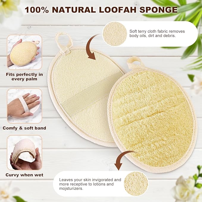 Xeiophoy 2PCS Natural Exfoliating Loofah Body Scrubber, Premium Loofah Exfoliating Body Scrubber for Bath, Made with Natural Shower Loofah Sponge, Shower Exfoliator for Women and Men