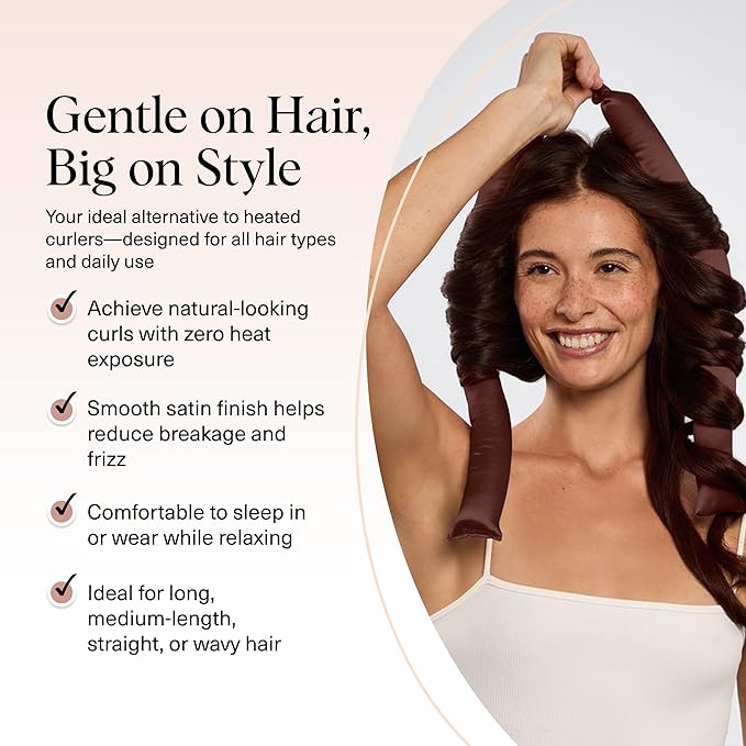 Kitsch Satin Heatless Curlers Set – Heatless Curls Overnight w/ 34" Hair Waver & 2 Satin Hair Scrunchies, Comfortable Hair Curlers to Sleep In for Frizz-Free, No Heat Damage Styling - Chocolate