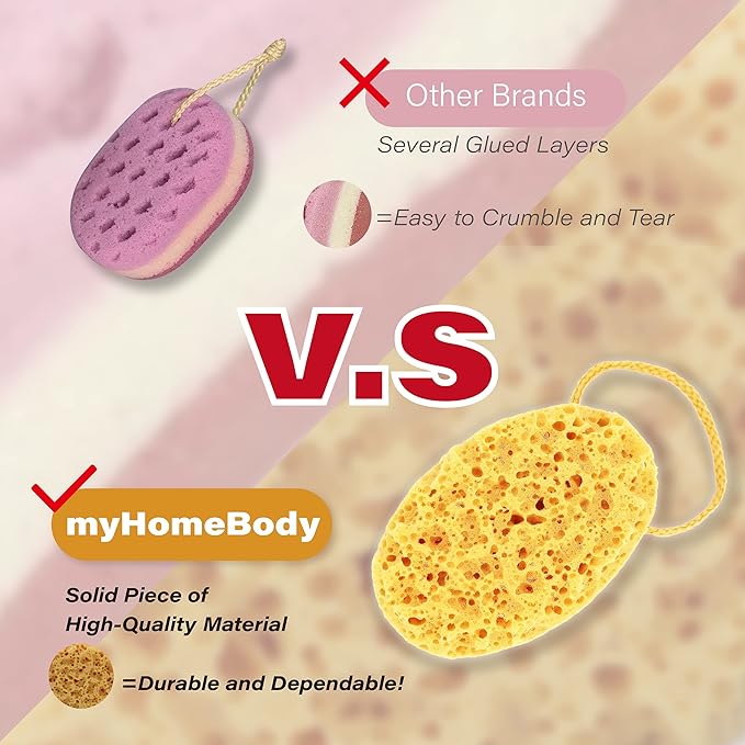 myHomeBody Bath Sponge, Foam Loofah, Shower Sponge for Body, Oval, 2 Pack