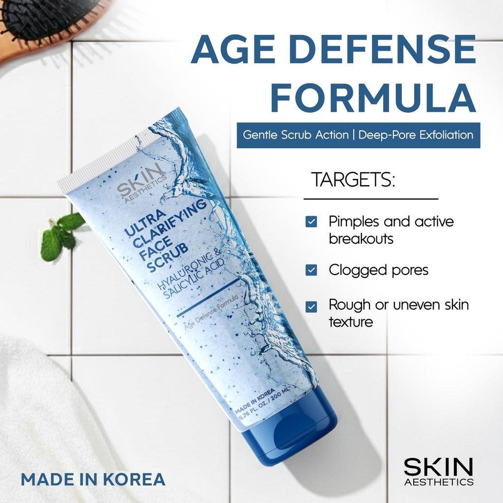 Skin Aesthetics Face Scrub with Hyaluronic & Salicylic Acid – Deep Cleansing, Hydrating & Gentle Exfoliating Face Wash For Acne-Prone Skin – Dermatologist Tested, Korean Skin Care – 6.76 Fl Oz