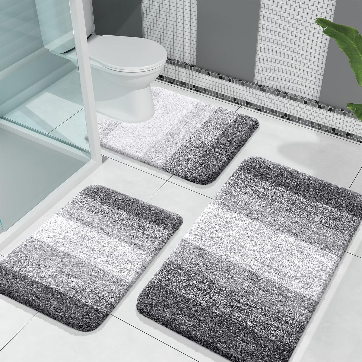 OLANLY Microfiber Bathroom Rugs Sets 3 Piece, Absorbent Bath Mats, Mauve