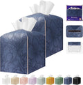 PARIERIS Tissue Box Holder Cover Square Tissue Cube Cover PU Leather Tissue Organizer with Bottom Belt for Bathroom, Tabletop, Kitchen, Night Stands, Office, Home, Car (2, Oceanblue)