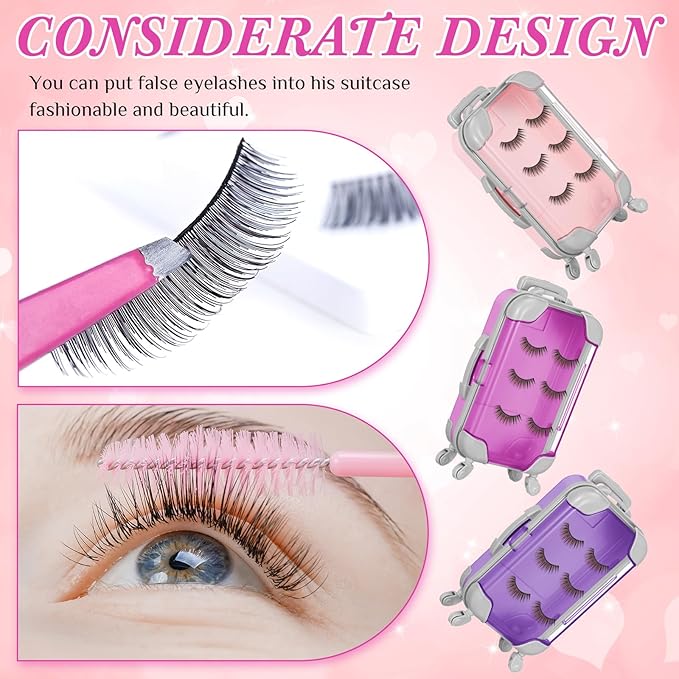 Honeydak 3 Pcs Mini Plastic Suitcase False Eyelashes Tray Luggage Trolley Candy Box Clear Suitcase Packaging Case Party Favor Box for Jewelry Cosmetic Hairpins Storage(Romantic,4.7 x 2.8 x 1.3 Inch)