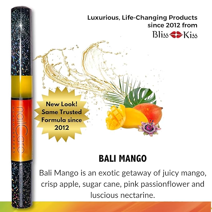 Bliss Kiss Simply Pure Cuticle Oil Pen, Bali Mango Fragrance | Jojoba Nail Growth Oil for Softer Cuticles & Healthier-Looking Nails | Nail Oil Pen for Women | TSA Friendly | Made in USA | 1-Pen 2ml