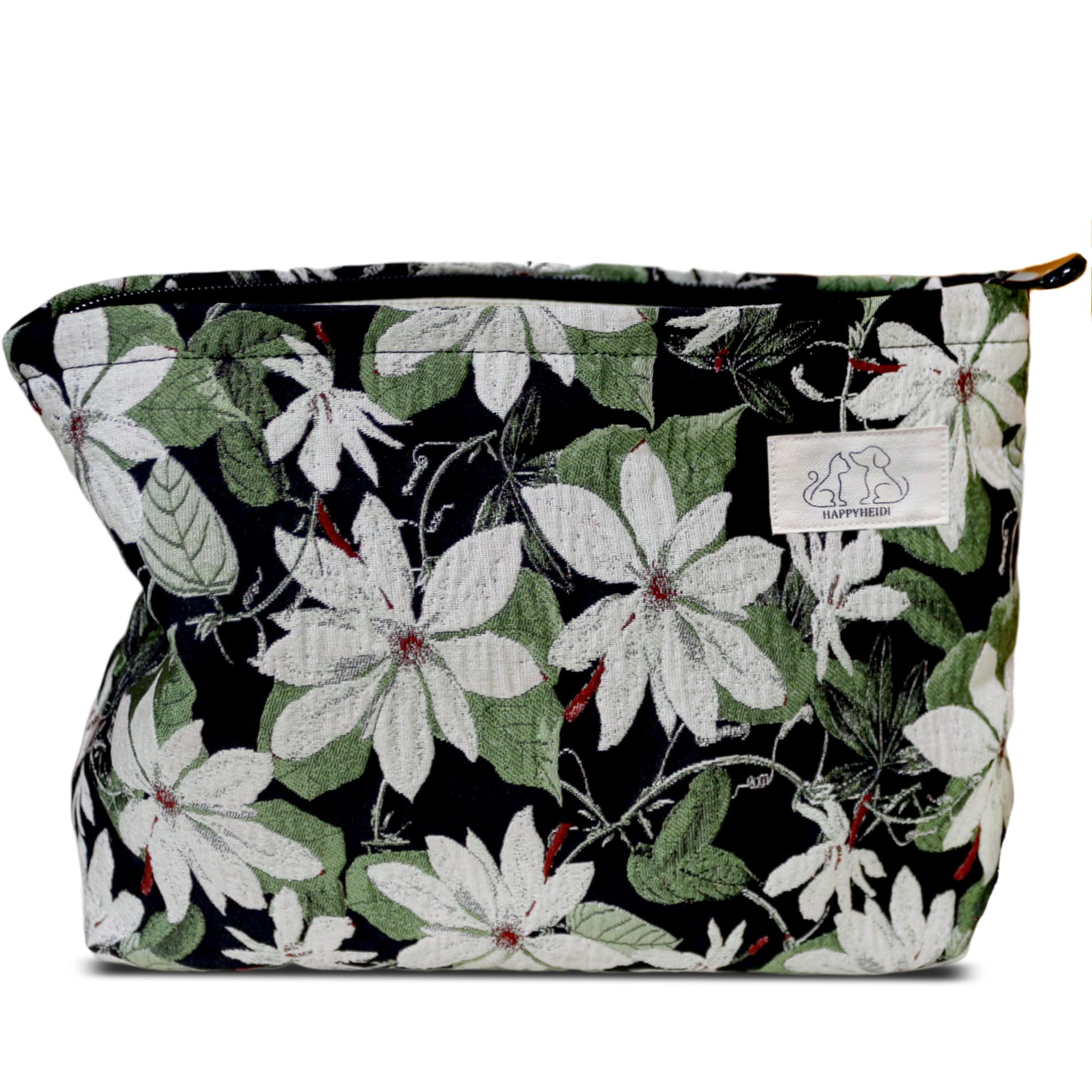 HAPPYHEIDI Large Makeup Bag Travel Cosmetic Pouch, White Florals