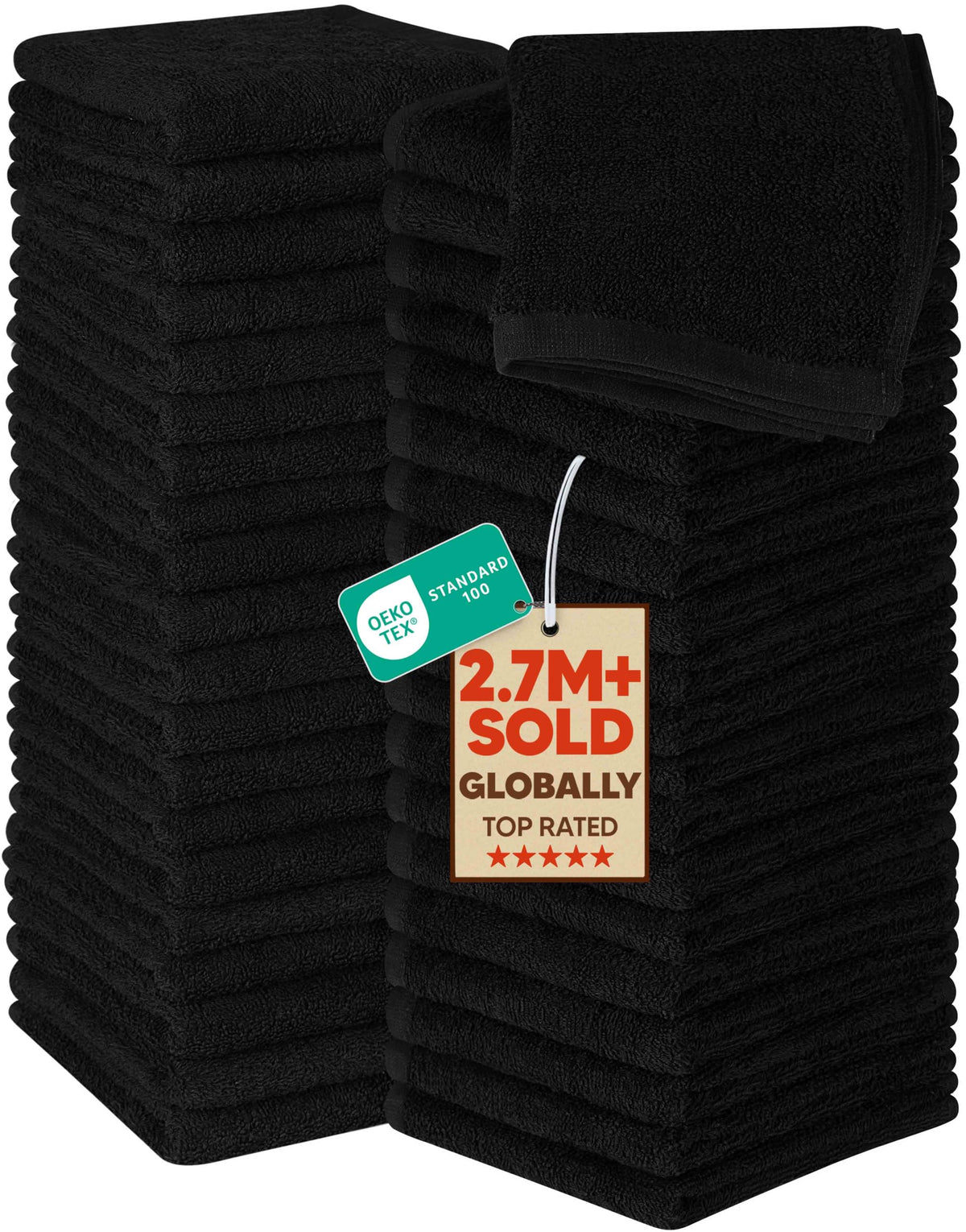 Utopia Towels 24 Pack Washcloths, 12x12 in, 100% Cotton, Beige