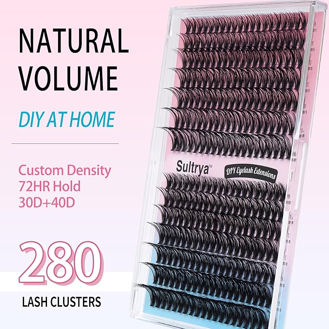 DIY Lash Extension Kit 30D&40D Cluster Lashes Set Glossy Deep Black Faux Mink Eyelashes with Tweezers, Bond & Seal Lightweight Natural-Looking Lash Extensions at Home (9–16mm, 30D+40D KIT)