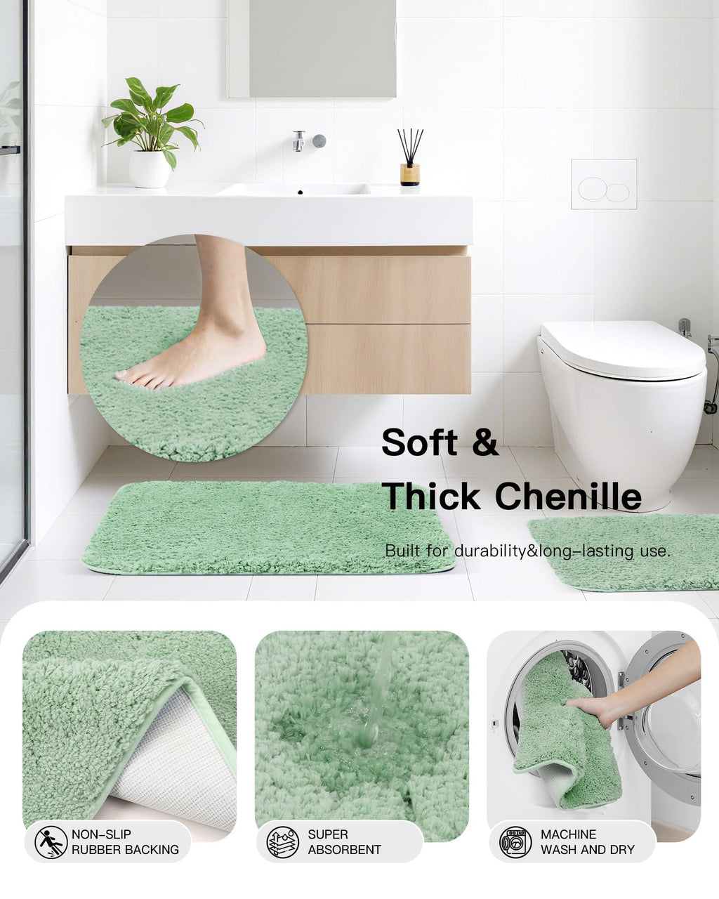 IMAVO Green Bathroom Set,26Pcs Bathroom Accessories Set with Waffle Shower Curtain,Rugs,Trash Can,Tray,Soap Dispenser,Soap Dish,Toothbrush Holder,Toothbrush Cup,Toilet Brush Holder and Qtip Holders