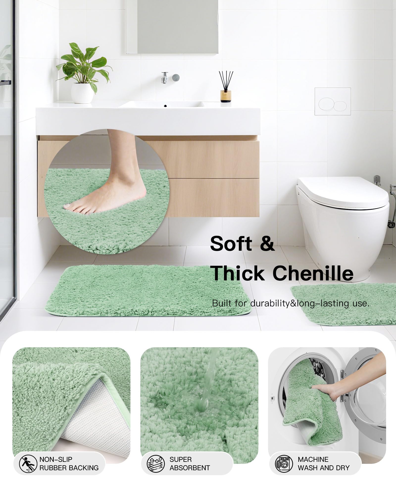 IMAVO Green Bathroom Set,26Pcs Bathroom Accessories Set with Waffle Shower Curtain,Rugs,Trash Can,Tray,Soap Dispenser,Soap Dish,Toothbrush Holder,Toothbrush Cup,Toilet Brush Holder and Qtip Holders